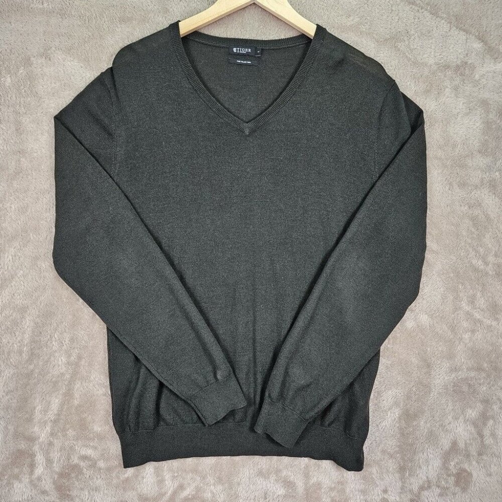 Tiger Of Sweden Fine Italian Yarn Sweater Mens Size L Green Pullover Long Sleeve